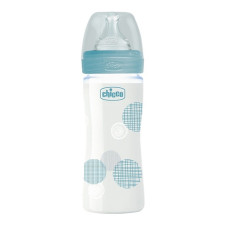 Chicco Well Being Γυάλινο Μπιμπερό ΘΣ Αργή Ροή Σιέλ 0m+ 240ml