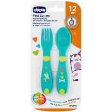 Chicco Βρεφικό Σετ Πιρούνι Πλαστικό Πράσινο12 μηνών 2τμχ