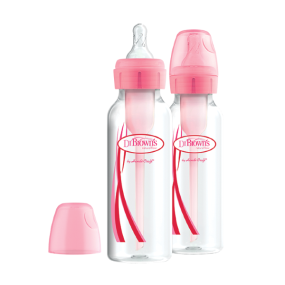 Dr. Brown's Natural Flow® Options+™ Πλαστικό Μπιμπερό Με Στενό Λαιμό 250ml. Ροζ 2 τεμ.