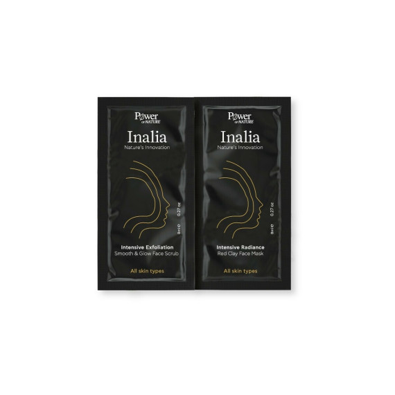 POWER HEALTH Inalia Face Scrub με Γρανάτη και Χαλαζία 8ml & Μάσκα Αργίλου για Λάμψη με Εκχύλισμα Μανιταριού και Παπάγιας 8ml