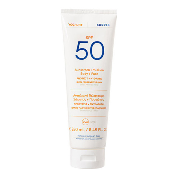 Korres Yoghurt Sunscreen Emulsion Face & Body SPF50 For Sensitive Skin Αντηλιακό Γαλάκτωμα Σώματος + Προσώπου 250ml Korres Yoghurt Sunscreen Emulsion Face & Body SPF50 For Sensitive Skin Αντηλιακό Γαλάκτωμα Σώματος + Προσώπου 250ml