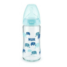 NUK First Choice+ Μπιμπερό Γυάλινο 0-6m Μπλε Θηλή Σιλικόνης Με Δείκτη Θερμοκρασίας Κατά Των Κολικών 240ml