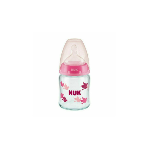 NUK First Choice Plus Μπιμπερό Γυάλινο Σιλικόνη 120ml 0-6m Pink NUK First Choice Plus Μπιμπερό Γυάλινο Σιλικόνη 120ml 0-6m Pink