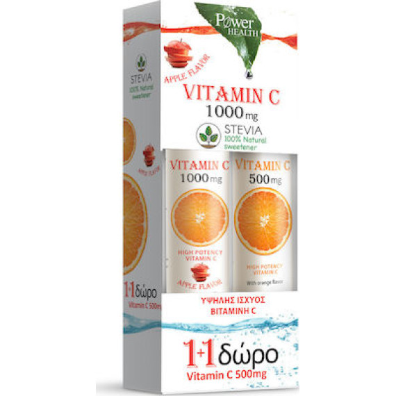Power Health Vitamin C 1000mg Apple Stevia 24tabs & Vitamin C 500mg Orange 20tabs