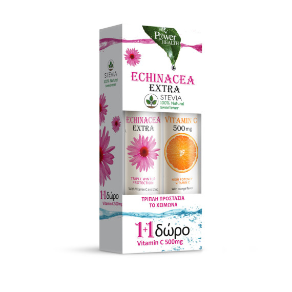  Power Health Echinacea Extra με Στέβια 24 αναβράζοντα δισκία + Vitamin C 500mg Πορτοκάλι 20 αναβράζοντα δισκία 