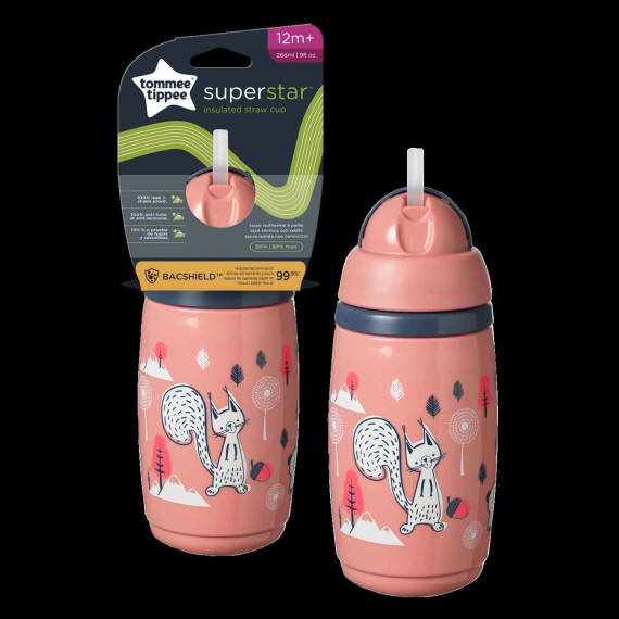 Tommee Tippee Κύπελλο Ισοθερμικό με Καλαμάκι Pink 266ml 12+ Tommee Tippee Κύπελλο Ισοθερμικό με Καλαμάκι Pink 266ml 12+